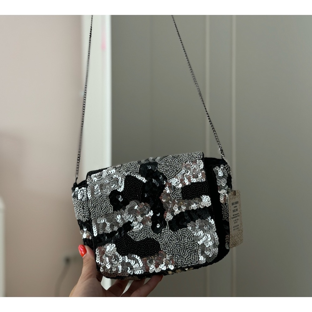 black & silver half flap clutch or crossbody bag 💜